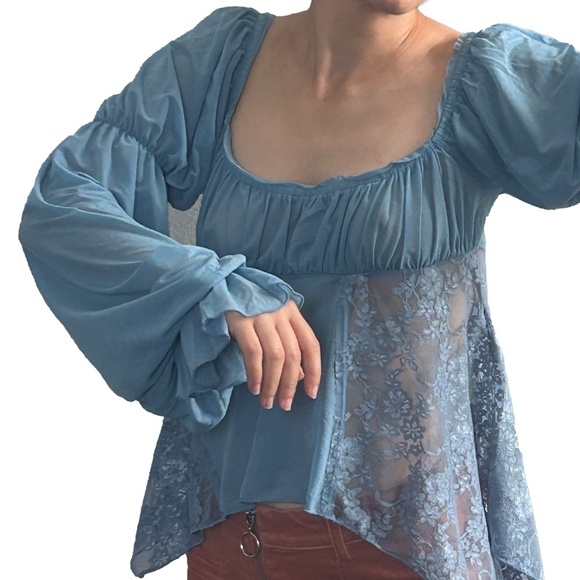 NWT Urban outfitters Romance Babydoll Top in Blue - Picture 5 of 12